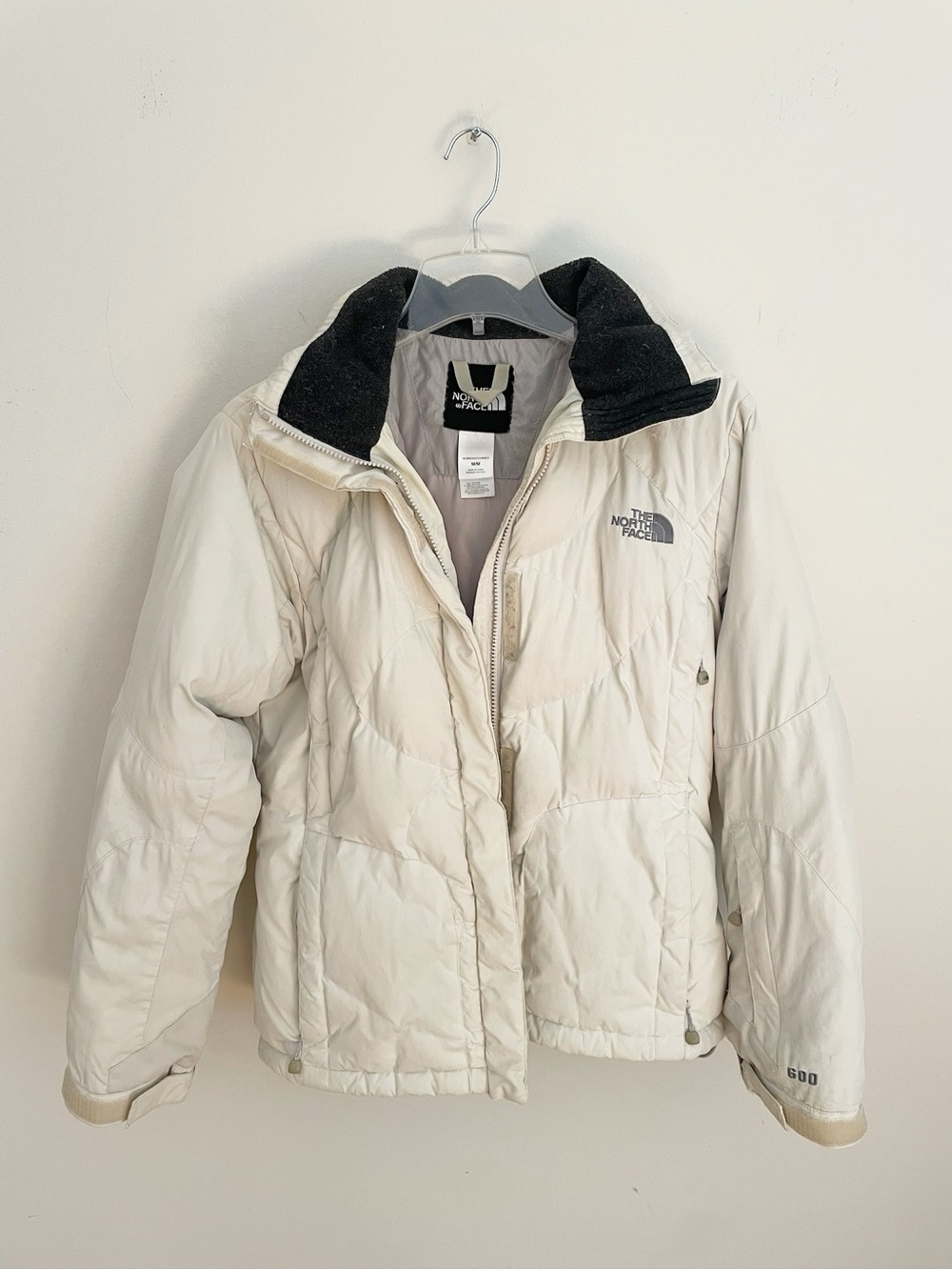 North Face Goose Down Ski Jacket Womens Medium White Powder Skirt Pit Zip AMG3